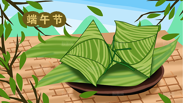 卡通手绘创意端午节插画