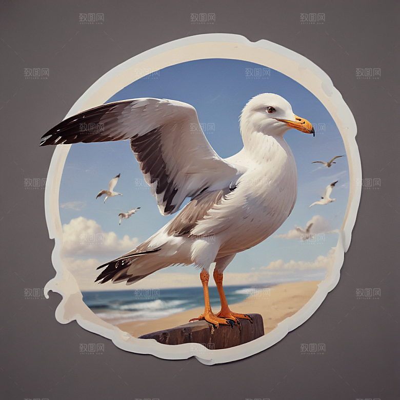 双重曝光海鸥插图插画图片