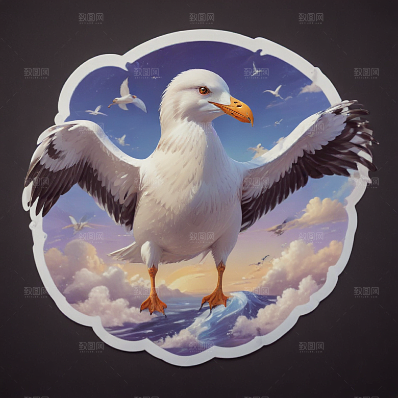 双重曝光海鸥插图插画图片