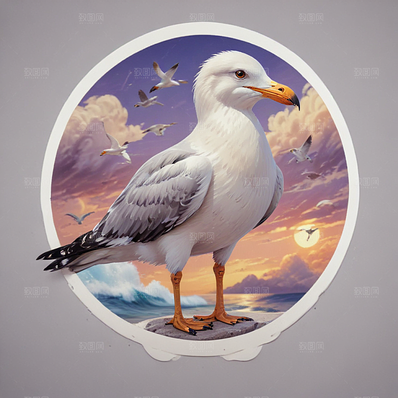 双重曝光海鸥插图插画图片
