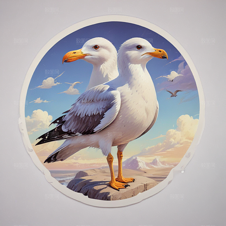 双重曝光海鸥插图插画图片