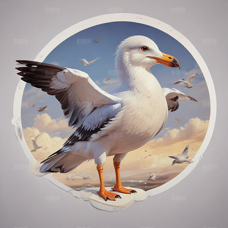 双重曝光海鸥插图插画图片