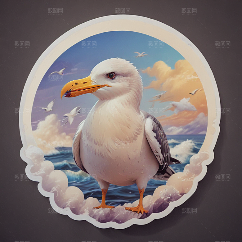双重曝光海鸥插图插画图片