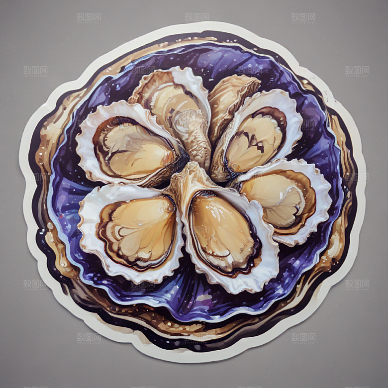 逼真海鲜插画牡蛎图片
