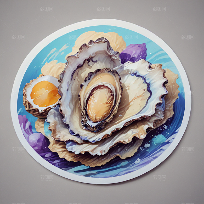 逼真海鲜插画牡蛎图片