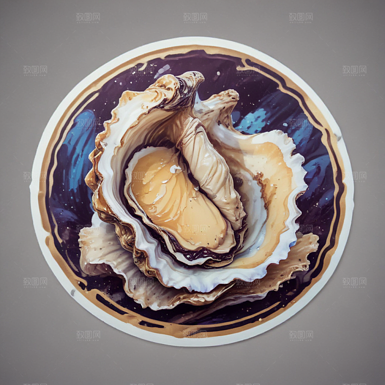 逼真海鲜插画牡蛎图片