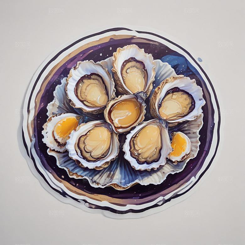 逼真海鲜插画牡蛎图片