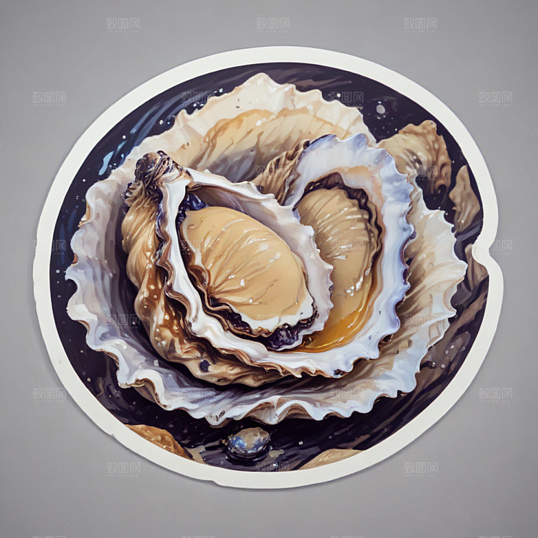 逼真海鲜插画牡蛎图片