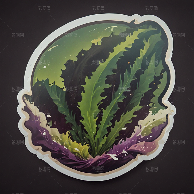 夜晚月光水波荡漾绿色海藻图片