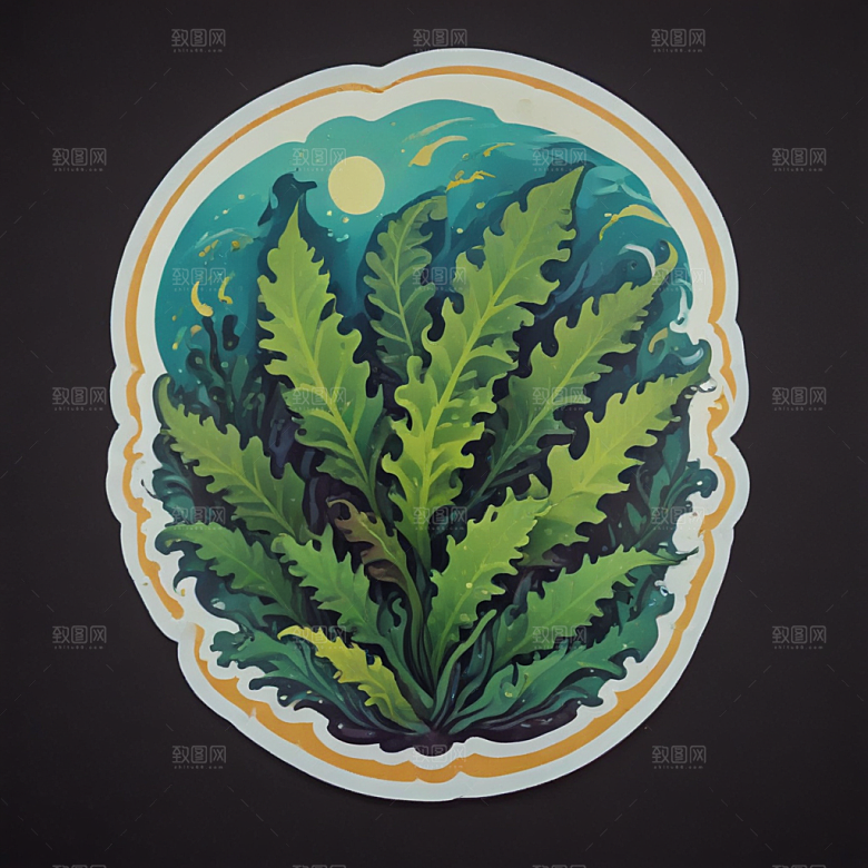 夜晚月光水波荡漾绿色海藻图片