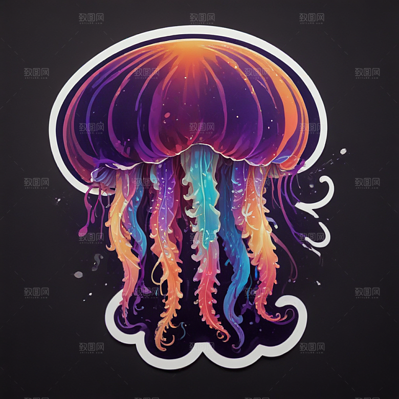 海蜇卡通插画风格贴纸