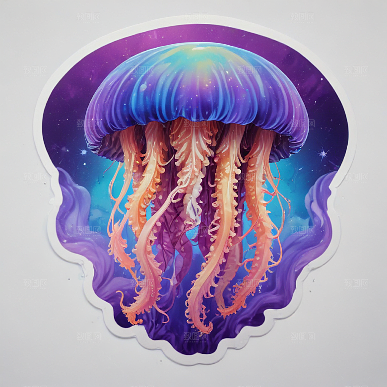 海蜇卡通插画风格贴纸