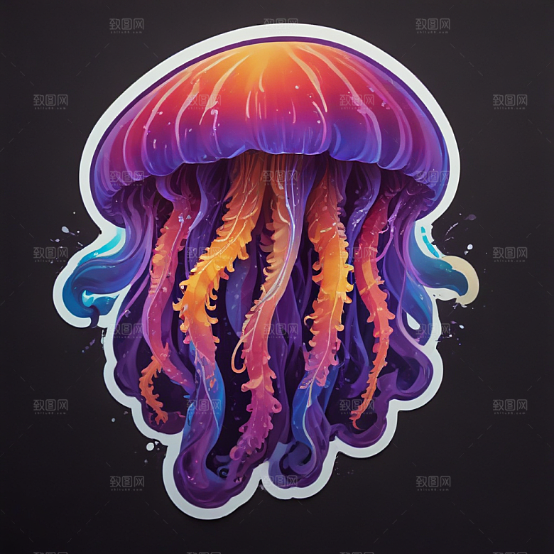 海蜇卡通插画风格贴纸