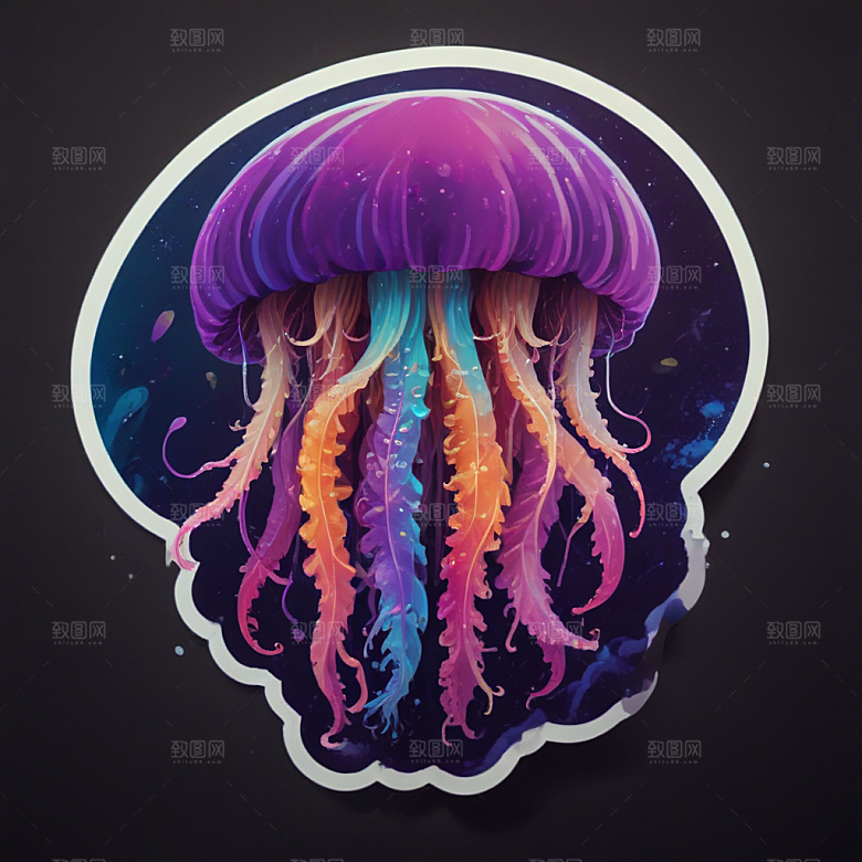 海蜇卡通插画风格贴纸