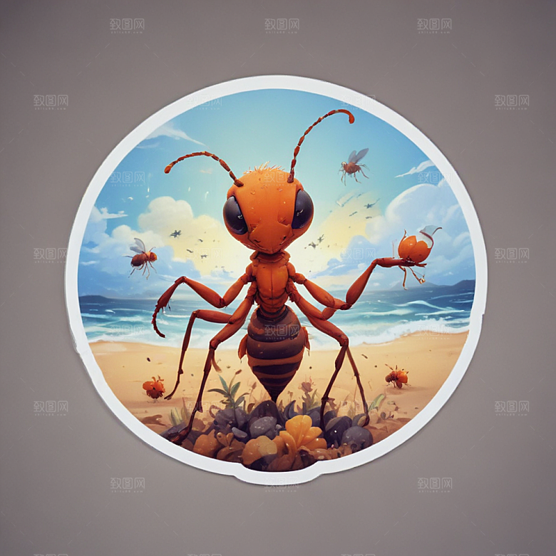 海蚂蚁卡通插画风格贴纸