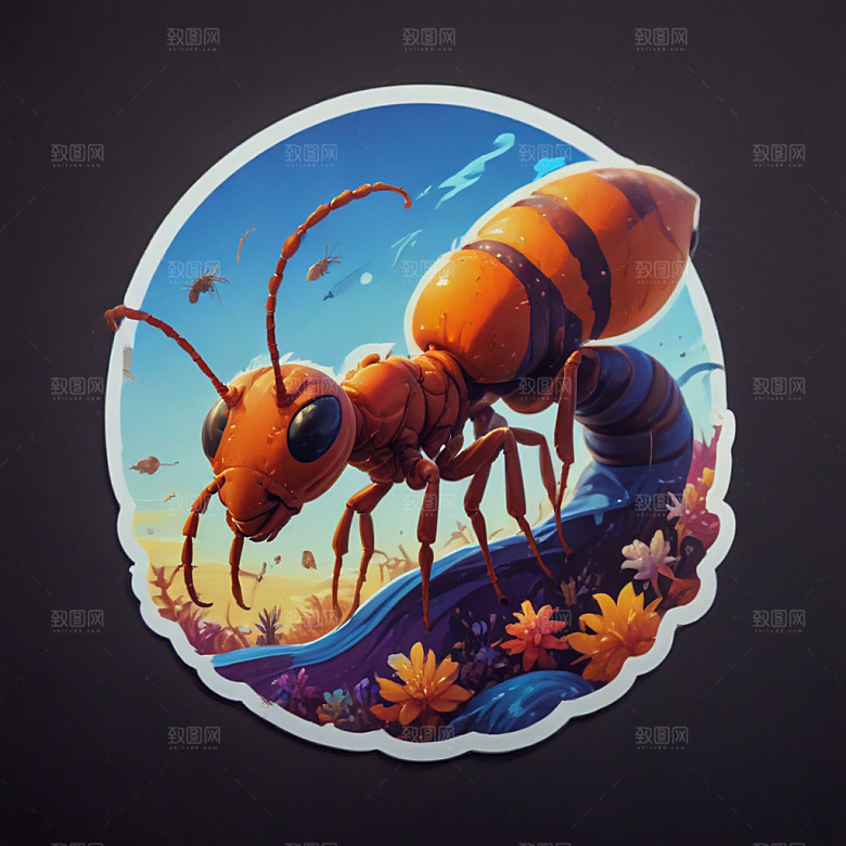 海蚂蚁卡通插画风格贴纸
