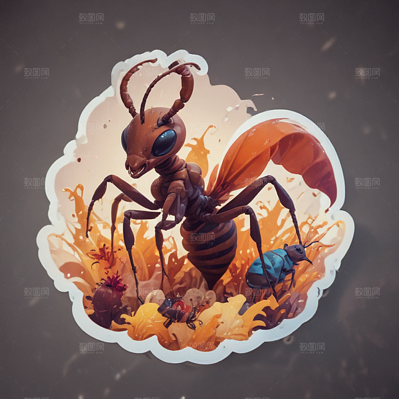 海蚂蚁卡通插画风格贴纸