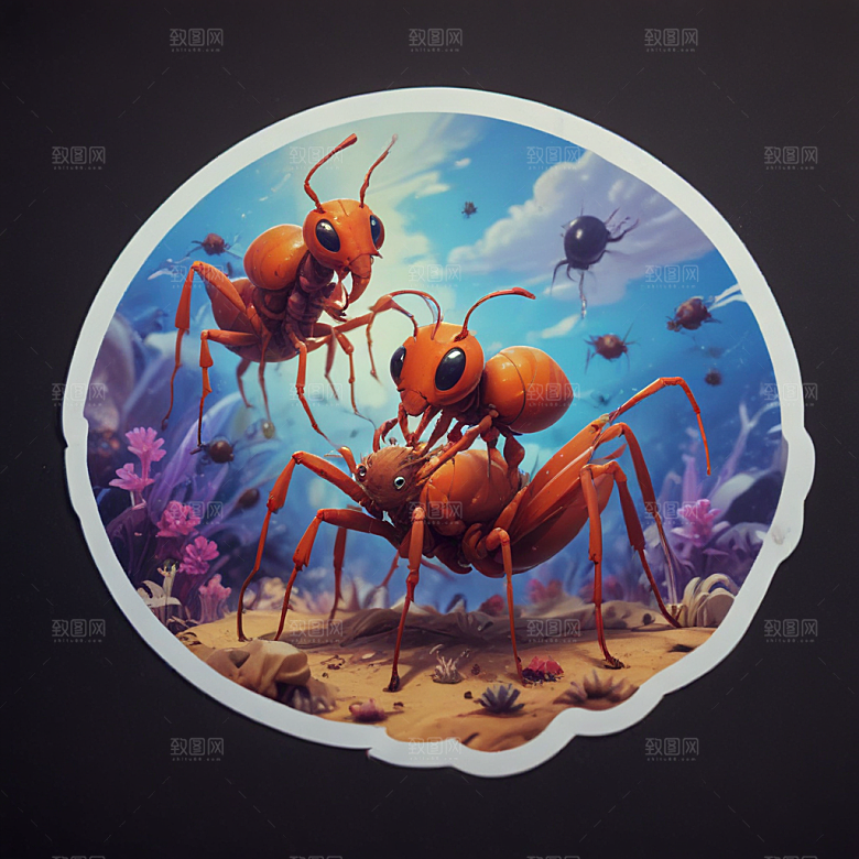 海蚂蚁卡通插画风格贴纸