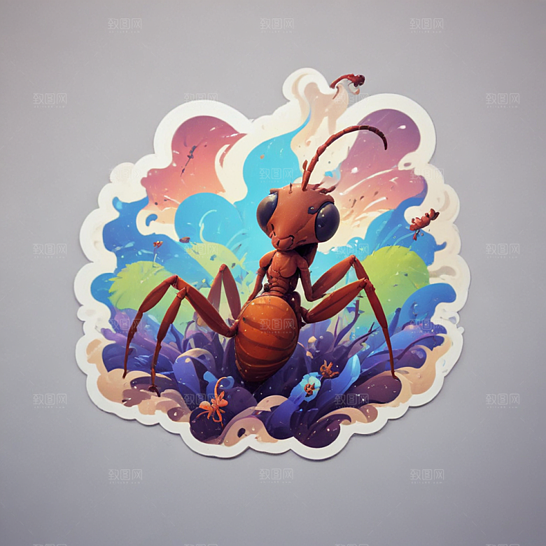 海蚂蚁卡通插画风格贴纸