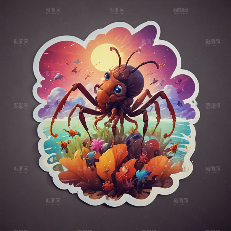 海蚂蚁卡通插画风格贴纸