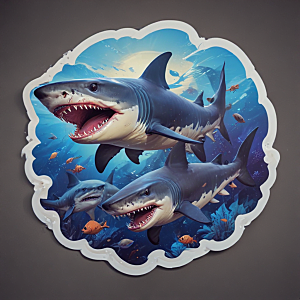 海鲨卡通插画风格贴纸