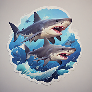 海鲨卡通插画风格贴纸