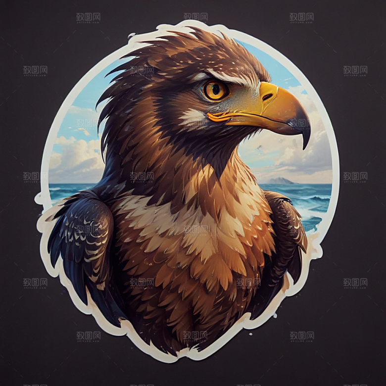 海鹰卡通插画风格贴纸
