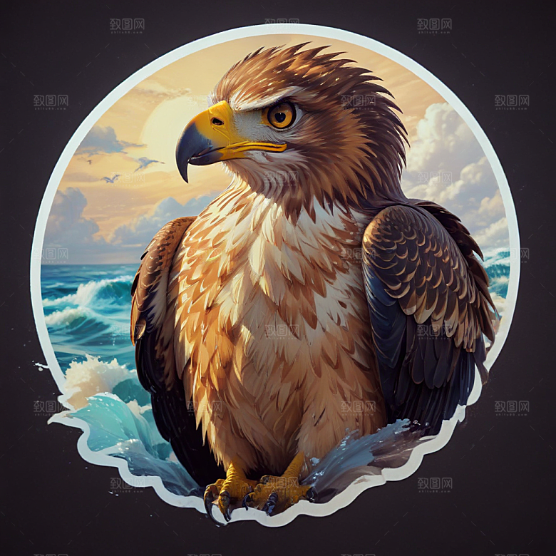 海鹰卡通插画风格贴纸