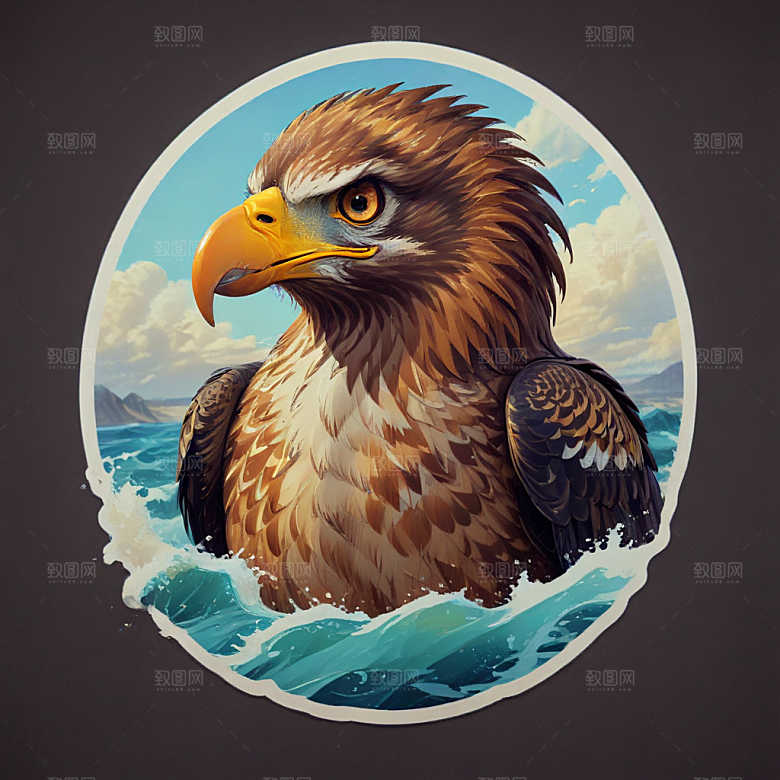 海鹰卡通插画风格贴纸