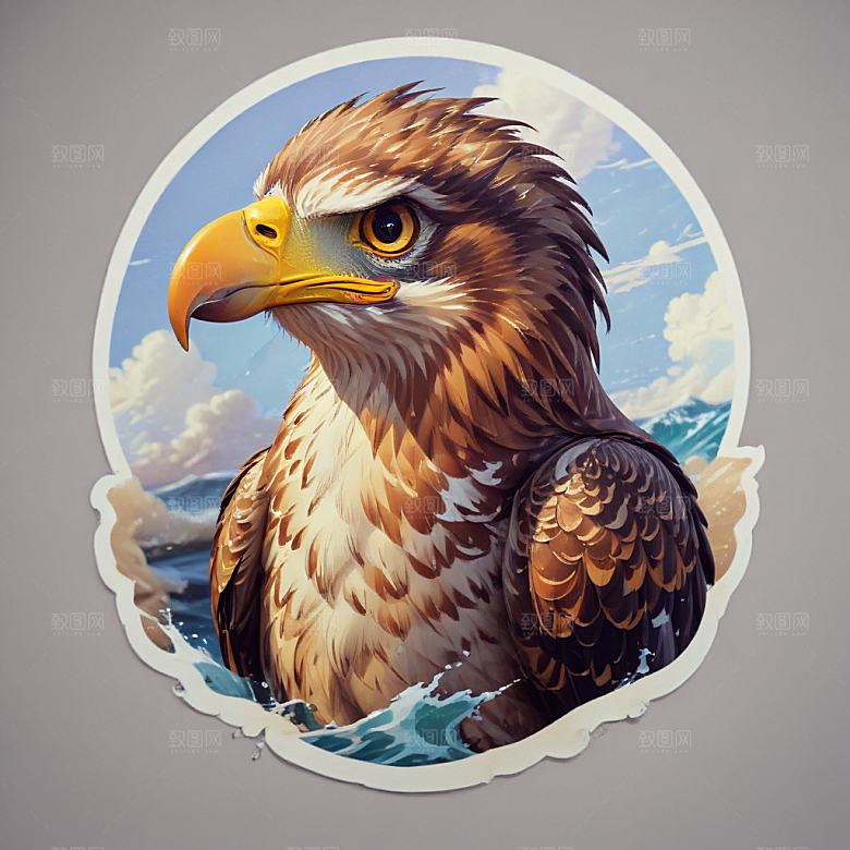 海鹰卡通插画风格贴纸