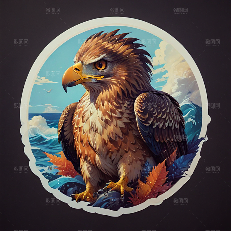 海鹰卡通插画风格贴纸
