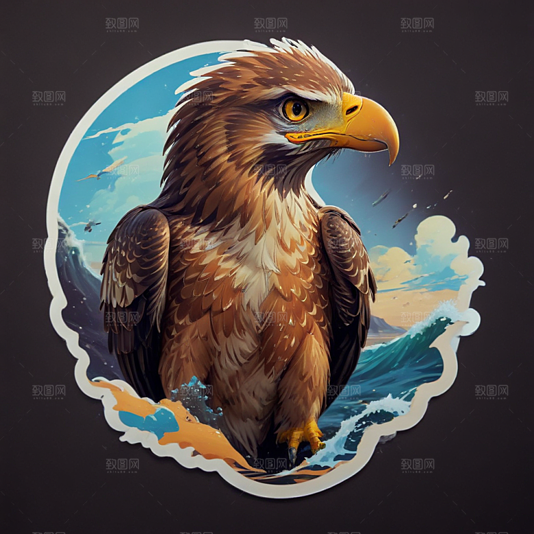 海鹰卡通插画风格贴纸