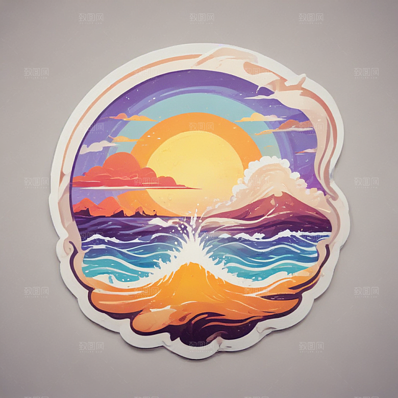 海潮卡通插画风格贴纸
