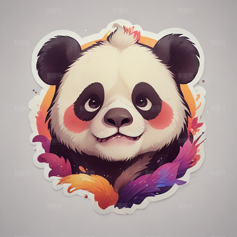 熊猫卡通插画风格贴纸