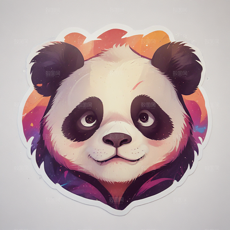 熊猫卡通插画风格贴纸
