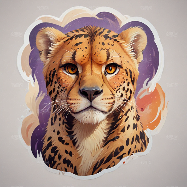 猎豹卡通插画风格贴纸