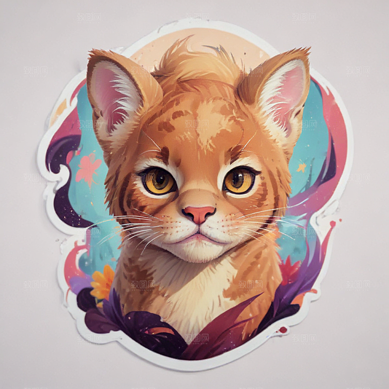 美洲狮卡通插画风格贴纸
