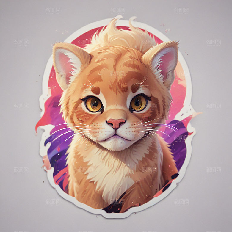 美洲狮卡通插画风格贴纸