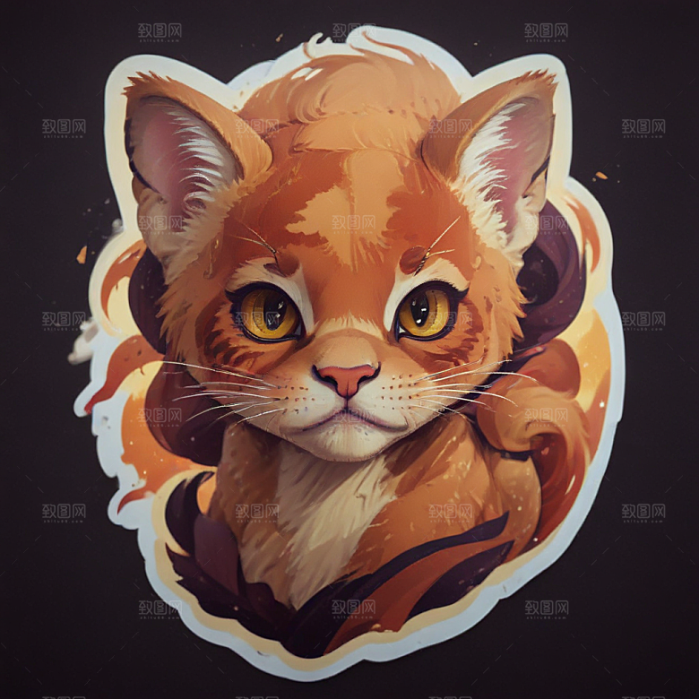 美洲狮卡通插画风格贴纸