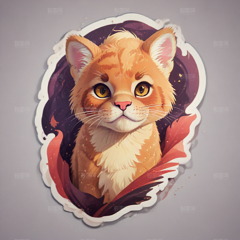 美洲狮卡通插画风格贴纸
