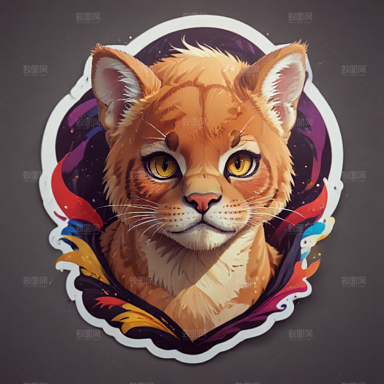 美洲狮卡通插画风格贴纸