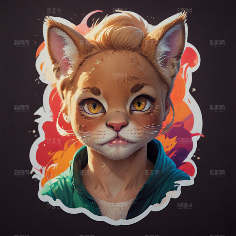 美洲狮卡通插画风格贴纸