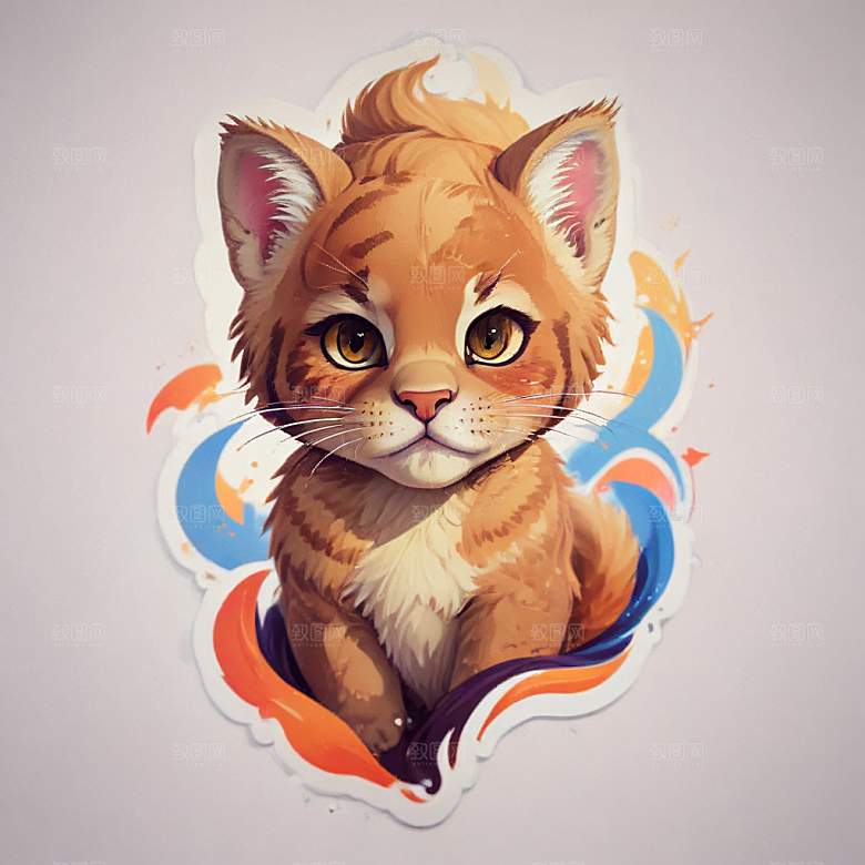 美洲狮卡通插画风格贴纸