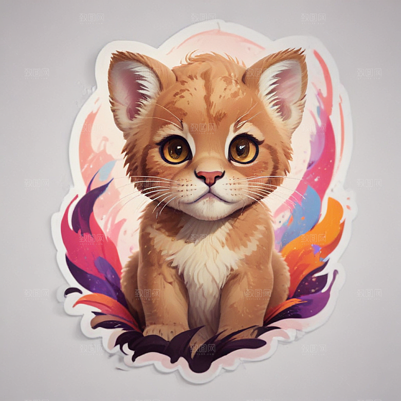 美洲狮卡通插画风格贴纸
