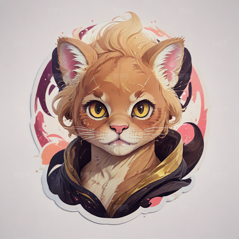 美洲狮卡通插画风格贴纸