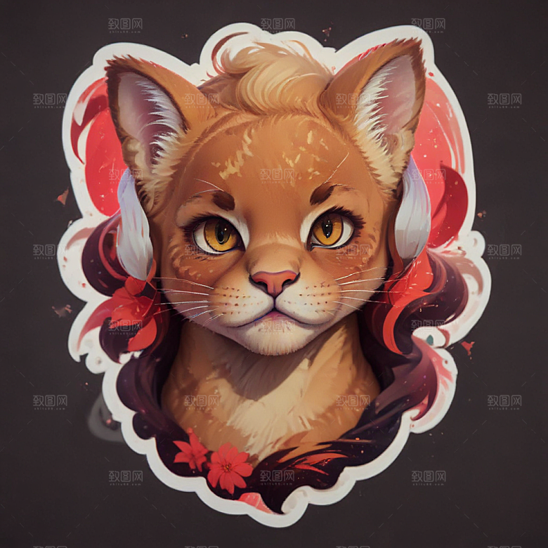 美洲狮卡通插画风格贴纸