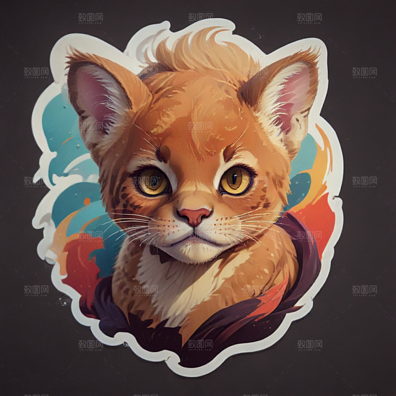 美洲狮卡通插画风格贴纸