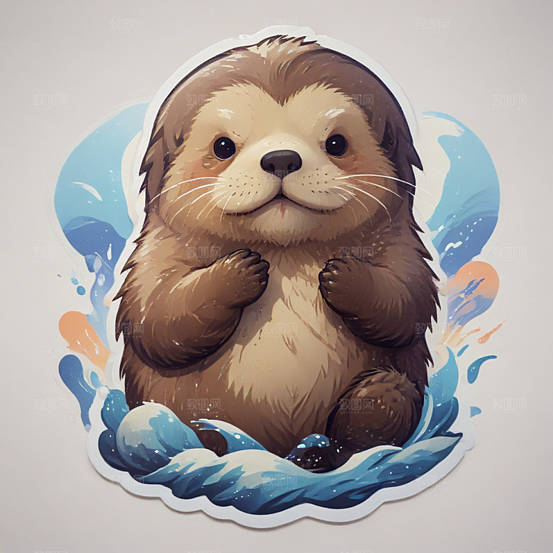 海獭卡通插画风格贴纸
