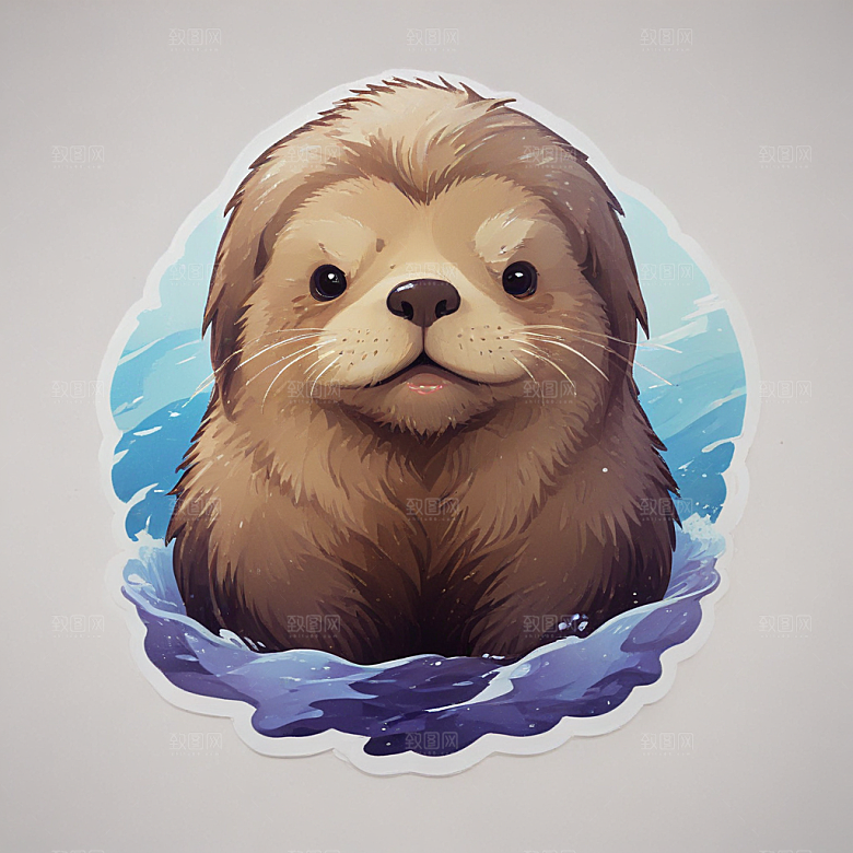 海獭卡通插画风格贴纸