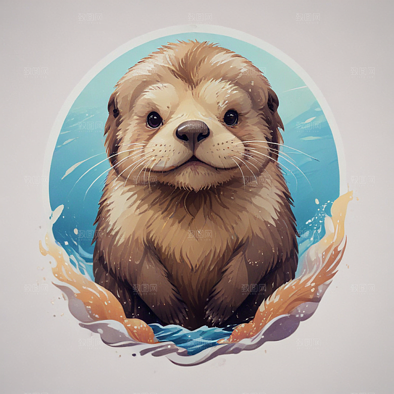 海獭卡通插画风格贴纸